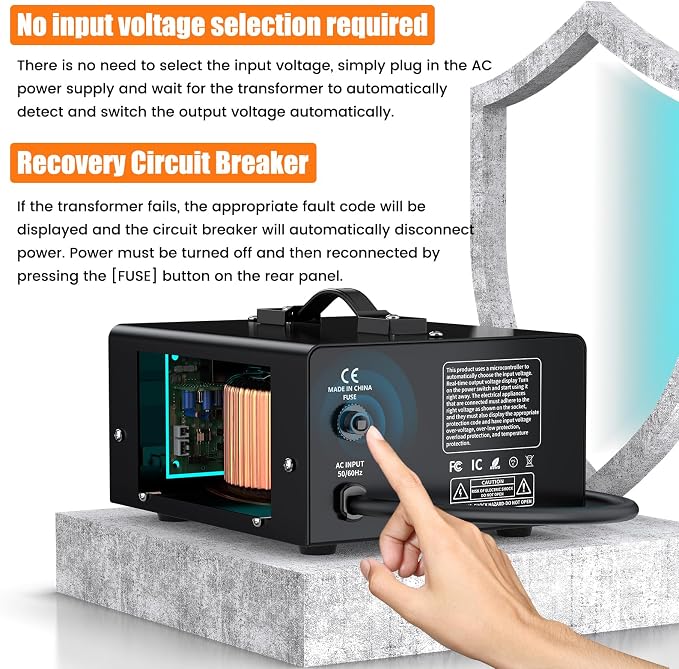 2000W Voltage Converter Transformer Step Up 110V/120V to220V/240V or Step Down 220V to 110V AC Power Converte, Circuit Breaker Protection, 2 US sockets, 2 Universal sockets, LCD Display