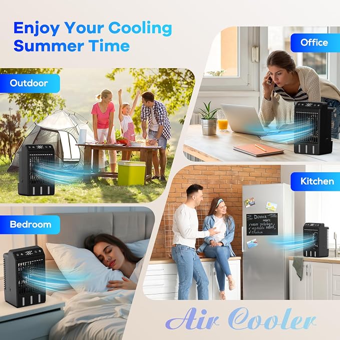 Portable Air Conditioner with LED Display, 1000ML Mini AC Air Conditioner 4-in-1 Air Cooler Humidifier with 7 Colors Light, Timer Personal Evaporative Air Cooler Cooling Fan for Bedroom Office Home