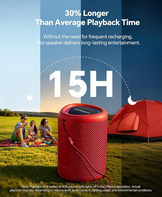 Portable Bluetooth Speaker Beach Essentials: Powerful Crystal Clear Sound/Dynamic Light/IPX5 Waterproof/All Day Playtime/Wireless BT 5.3/TWS Paring, Dad Gifts, Outdoor|Travel|Camping|Pool Accessories