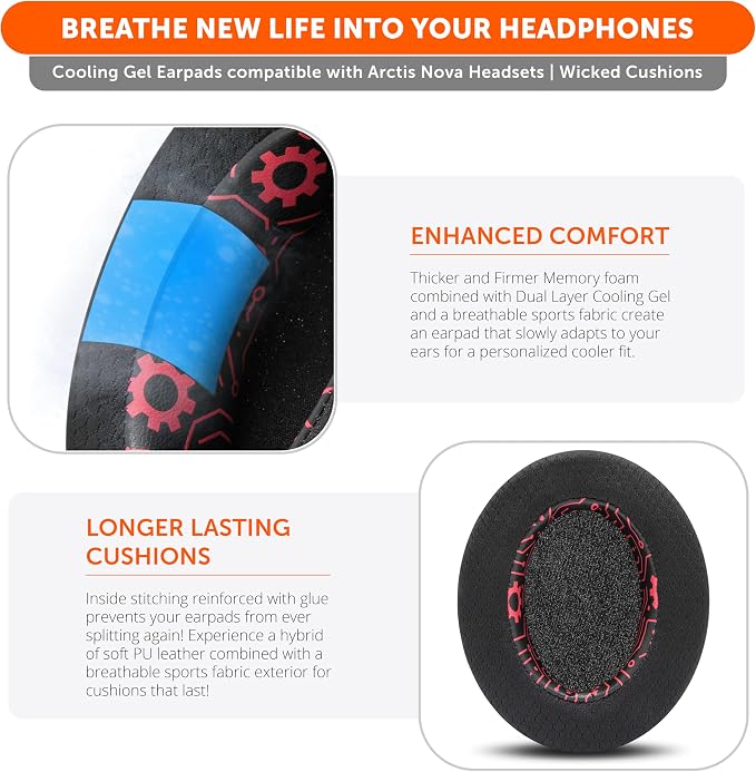 WC Freeze for Arctis Nova - Hybrid Fabric Cooling Gel Replacement Earpads for Arctis Nova Pro Wired, Nova 7, 5, 4, 3, 1 - Made by Wicked Cushions (Does Not Fit Nova Pro Wireless) | Techne