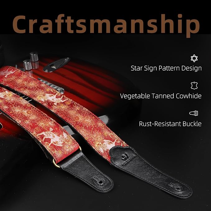 Guitar Strap, embroidery Jacquard Adjustable Guitar Straps for Acoustic/Bass/Electric Guitar, Includes Guitar Pick, Strap Button and Strap Lock, Constellation Gift (Aries)