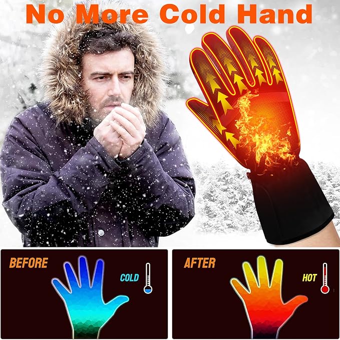Rechargeable Heated Gloves - New Upgrade, Electric Portable Battery Hand Warmers for Men Women, Waterproof Touchscreen Cold Weather Thermal Gloves for Driving,Camping,Hunting,Outdoor Work