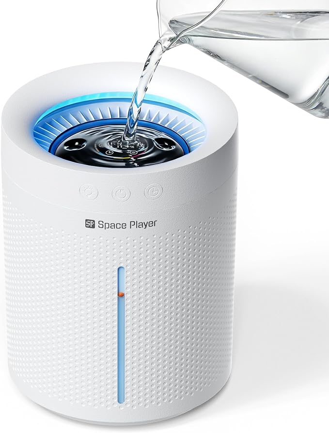 SP SpacePlayer Cool Mist Humidifier for Bedroom, 3L Top Fill Ultrasonic, 4000mAh Cordless Portable Humidifier, Quiet 23dB, Auto Shut-Off, Timer, Easy Clean, for Baby Nursery, Plants, Home Office