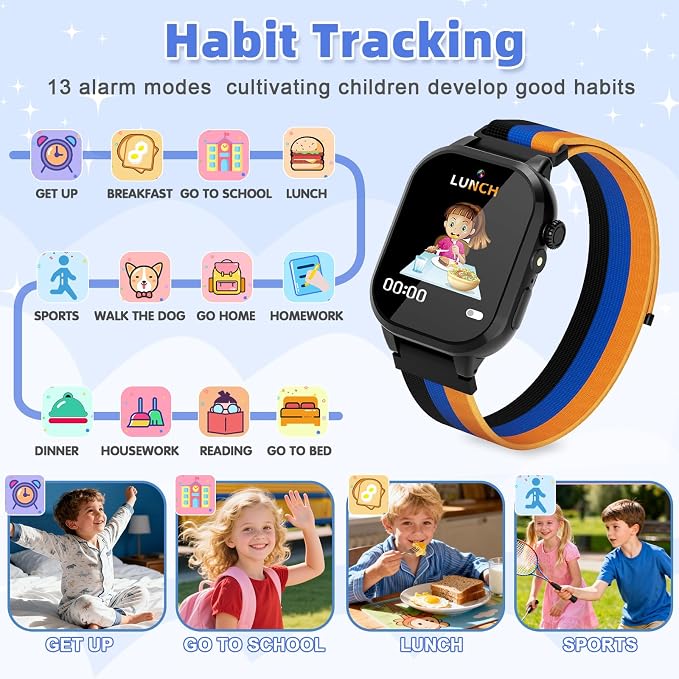 Smart Watch for Kids, Smart Watch Boys Toys with 40 Games Camera Video Recorder Music Alarm Learn Card Audiostory Flashlight Pedometer 2 Extra Bands Gift Toys for 3-12 Years Old Boys(Black)