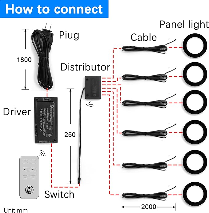 VST Under Cabinet Lights CCT 3000K-6500K, LED Puck Light Color Temperature and Brightness Adjustable with Touch Remote Dimmer and ETL-Listed Led Driver for Drawer Wardrobe Kitchen