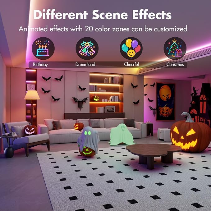 LED Strip Lights 100FT, Smart IC RGB Segmented DIY Color Changing, Rainbow Chasing Effects, WiFi App/Voice Control, Music Sync, Works with Alexa&Google Assistant,Lights for Bedroom Decor(2x50FT)
