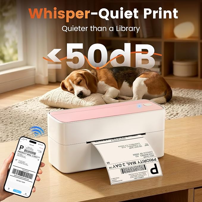 Phomemo High-Speed Shipping Label Printer 220mm/s - 4X6 Wireless Thermal Label Printer for Small Business, Compatible with iPhone, Android, Shopify, Amazon, USPS, Pink