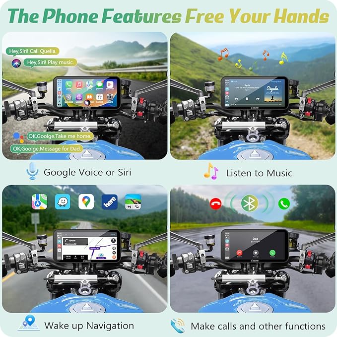Carpuride W603D Motorcycle GPS Carplay Screen, Wireless CarPlay & Android Auto for Moto, with HD 1080P Dual Cameras, Remote Control，6.3" Waterproof Touchscreen, BT Aduio, Loop