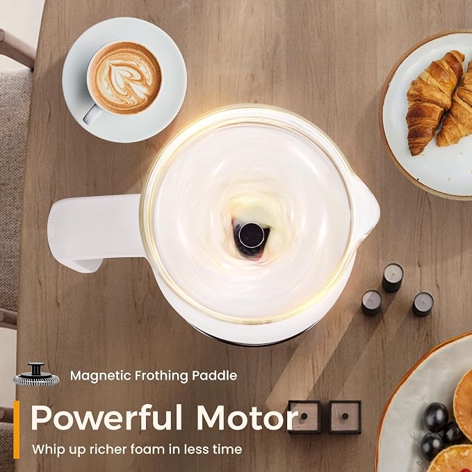 Milk Frother and Steamer, 6 in 1 Milk Steamer and Milk Warmer, 17oz Auto Shut Off Electric Frother with Touch Screen, Hot/Cold Foam Maker for Coffee, Latte, Cappuccino, Hot Chocolate,White