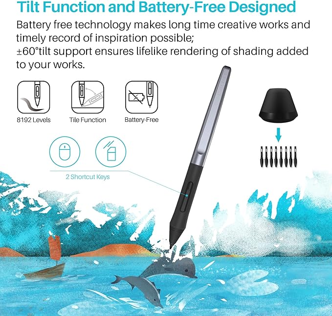 HUION H610 Pro V2 Graphic Drawing Tablet Android Supported Pen Tablet Tilt Function Battery-Free Stylus 8192 Pen Pressure with 8 Express Keys