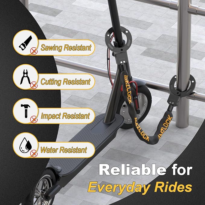 Electric Scooter Lock, 3FT / 91cm Bike Chain Lock Anti-Theft, Heavy Duty Push-to-Lock Security for E-Bike, Scooter & Bicycle