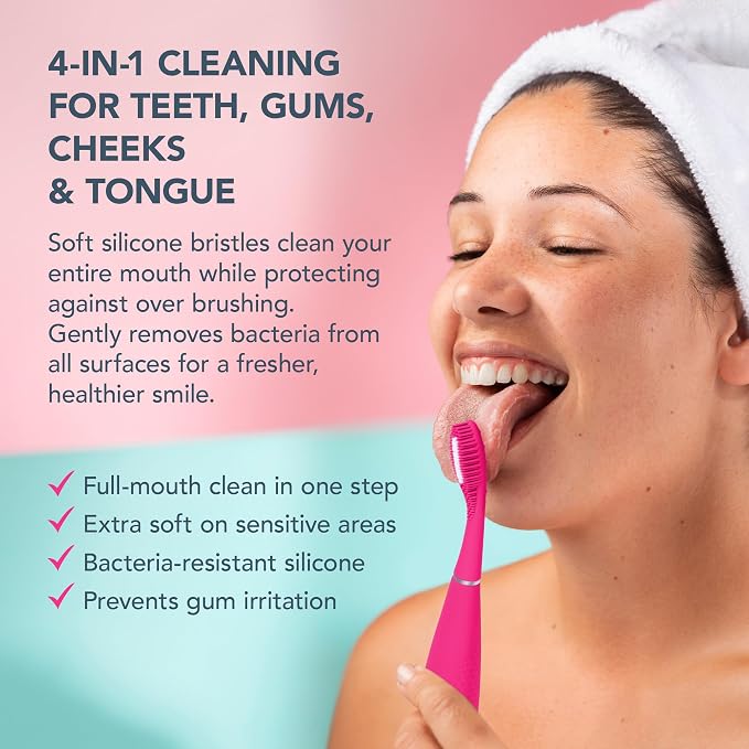 FOREO ISSA 4 Smile Electric Toothbrush – Compact & Travel-Friendly, 4-in-1 Hybrid Brush Head, Tough on Plaque, Long Battery Life (265 Days), 6-Month Brush Head Replacement – Wild Strawberry