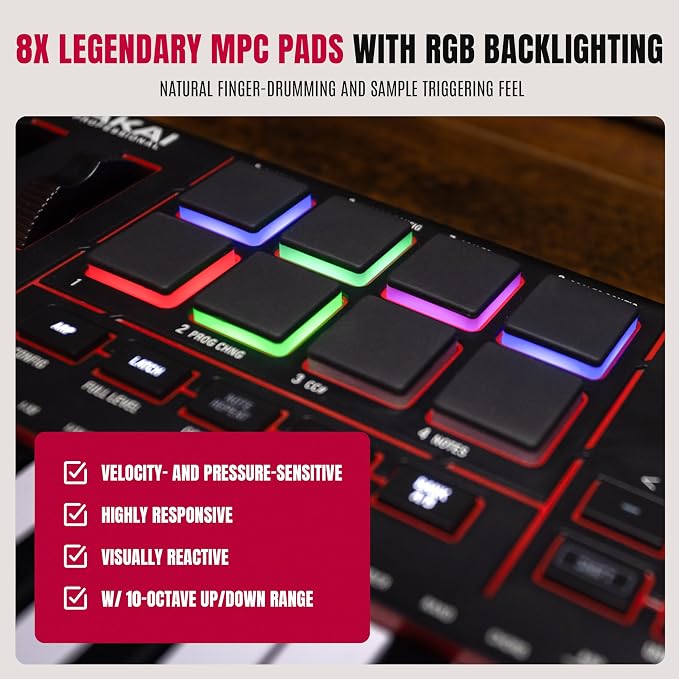 Akai Professional MPK Mini IV USB-C MIDI Keyboard Controller for Beginners and Producers - MPC Drum Pads, 360° Knobs, Pitch and Mod Wheels, Production Software, Native Instruments Sound Package, Black
