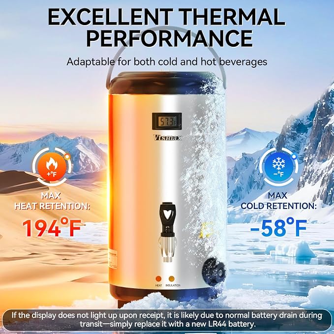 Electric Insulated Beverage Dispenser with Stand 2 Gallon Hot & Cold Drink Dispenser 86-230℉ Adjustable Temperature Real-Time Temperature Display for Tea and Coffee (Silver)
