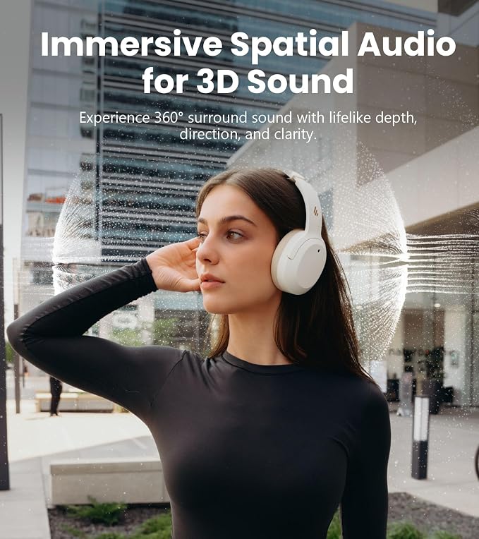 Edifier W820NB Plus Gen 2 Wireless Over-Ear Noise Cancelling Headphone, -49 dB ANC, LDAC Hi-Res Audio, 88H Playtime, Spatial Sound, Volume Guard, Bluetooth V6.1 & Multipoint, Fast Charge - Ivory