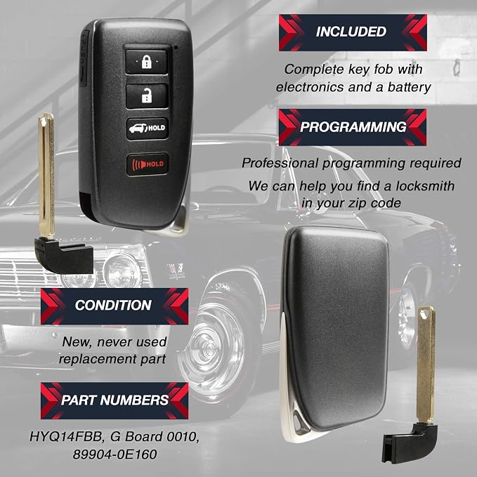 2X USARemote Key Fob Replacement Keyless Entry Remote for 2016 2017 2018 2019 2020 2021 Lexus LX570 RX350 RX350L RX450H RX450HL 4-Button Proximity Smart Key (HYQ14FBB, G Board 0010, 89904-0E160)