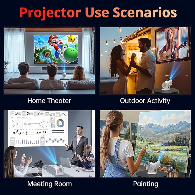 [Auto Keystone] Mini Projector with WIFI and Bluetooth, Pericat Portable Movie Projector with 210° Rotatable, 4K 1080P Home Theater Projector Compatible with Smartphone, TV Stick, Laptop, HDMI, USB