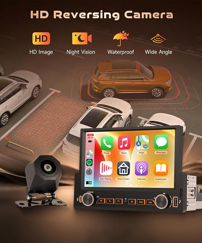 4G+64G Android Single Din Car Stereo, Wireless Carplay Android Auto, 5GWiFi GPS, 1 Din 7 inch Touch Screen Stereo Bluetooth Radio, Backup Camera, FM RDS USB, Type-C Charging