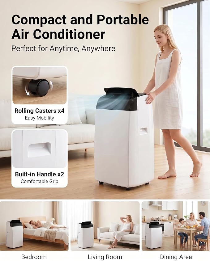 14000 BTU Portable Air Conditioners, 3-in-1 Portable AC Unit with Cooling, Dehumidifier, Fan, 24-Hour Timer & Energy Efficient, Remote Control, Window Kit, Cools Rooms Up to 750 Sq.Ft