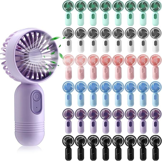 Rossesay 48 Pcs Mini Portable Fan Bulk Cute Handheld Lightweight Small Little Personal Hand Eyelash Fan 3 Speeds USB Rechargeable for Women Men Indoor Outdoor Makeup Travel (Multicolor)