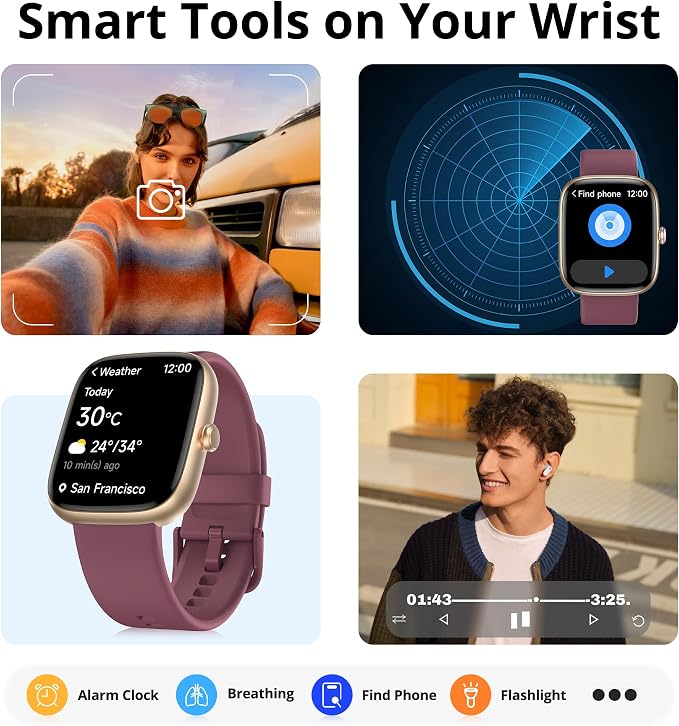 Smart Watch for Women, 1.83" HD Touchscreen Fitness Tracker, Bluetooth Calling, 110+ Sports Modes, Heart Rate SpO2 Sleep Monitor, DIY Dial, IP67 Waterproof, Compatible with Android & iOS