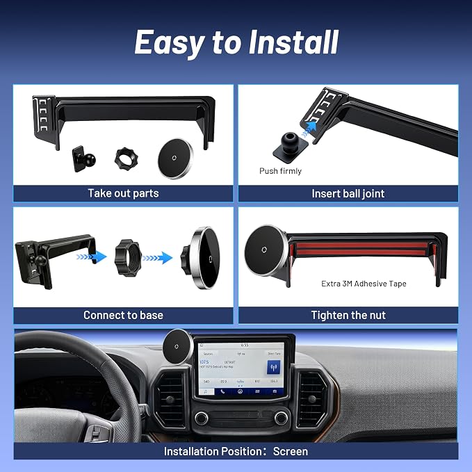 Car Phone Mount for Ford Bronco Sport (2021-2024, 8" Screen ONLY), MagSafe Car Mount, 15W Wireless Charger, iPhone Magnetic Mount for Samsung & Android, 360° & Hands Free, Car Interior Accessories