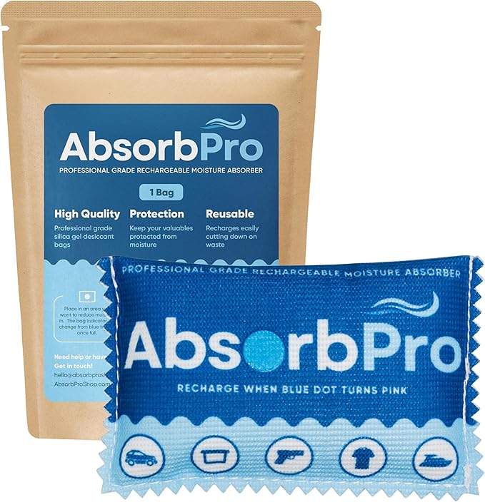 Absorb Pro Rechargeable Dehumidifier Bag 1-Pack - 100g Reusable Moisture Absorbers - Silica Gel Packets for Bins, Totes, Gun Safe, Food Storage, Clothes, Cars, and Boats