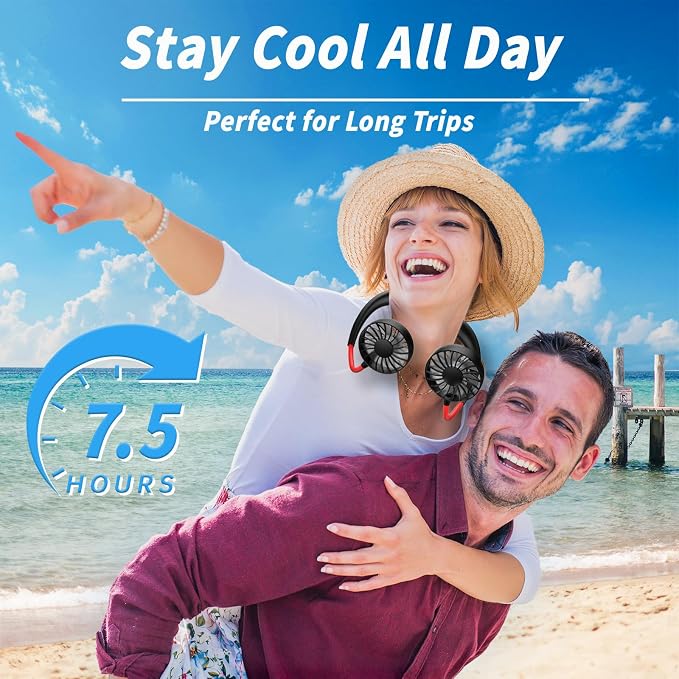 3 Pack Neck Fan – Black, Blue, Pink: Portable Wearable Cooling Fans for Men Women, USB Rechargeable for Travel, Sports, Office