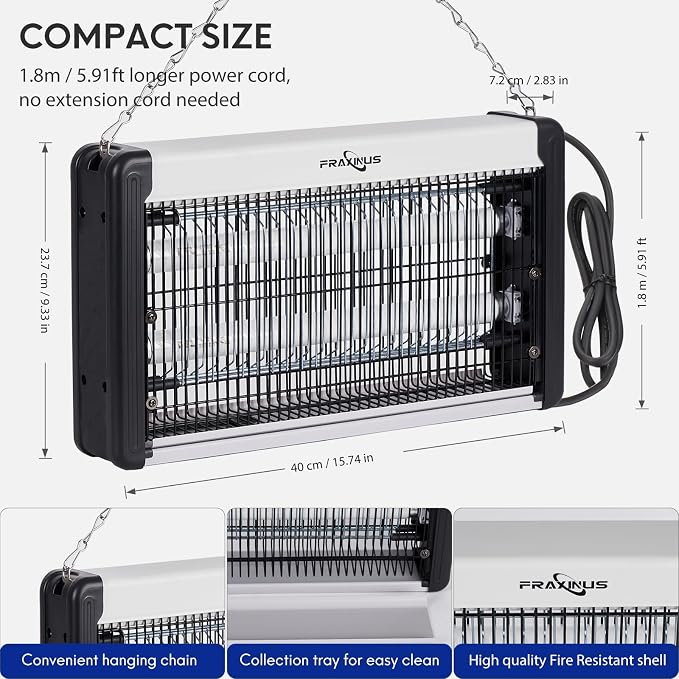 FRAXINUS Electric Bug Zapper, UV Insect Killer, Indoor Fly Catcher, Mosquito Killer Lamp, 3500V High Powered Grids, 20W UV Light Attract to Zap Flying Insects. (Including 2PCS Bulbs)