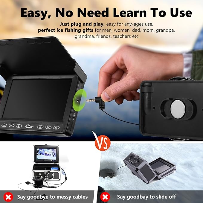 [FishPRO® 2026 Upgrade] Underwater Fishing Camera -4.3'' Ice Fishing Camera Underwater(NO Need Learn), 1000TVL, Ice Fish Gift for Men, Ice Fish Finder for Boat Fish w/IR/USB-C/5,000mAh/65ft
