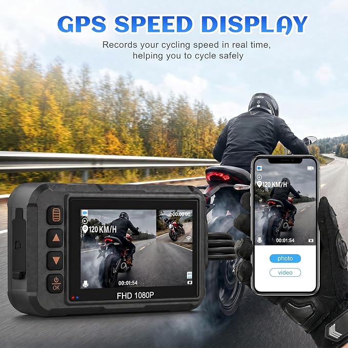 Motorcycle Dash Cam Dual HD Camera Front and Rear View,3" IPS Screen 1080P IP65 Waterproof 150° Wide Angle Sportbike Recording DVR with G-Sensor,Loop Recording,Night Vision,Parking Monitor