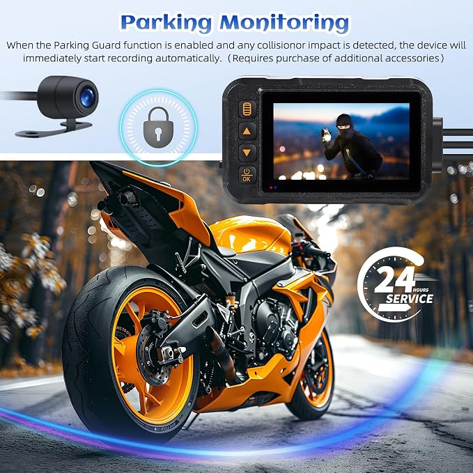 Motorcycle Dash Cam Dual HD Camera Front and Rear View,3" IPS Screen 720P IP67 Waterproof 150° Wide Angle Sportbike Recording DVR with G-Sensor,Loop Recording,Night Vision,Parking Monitor+32G SD