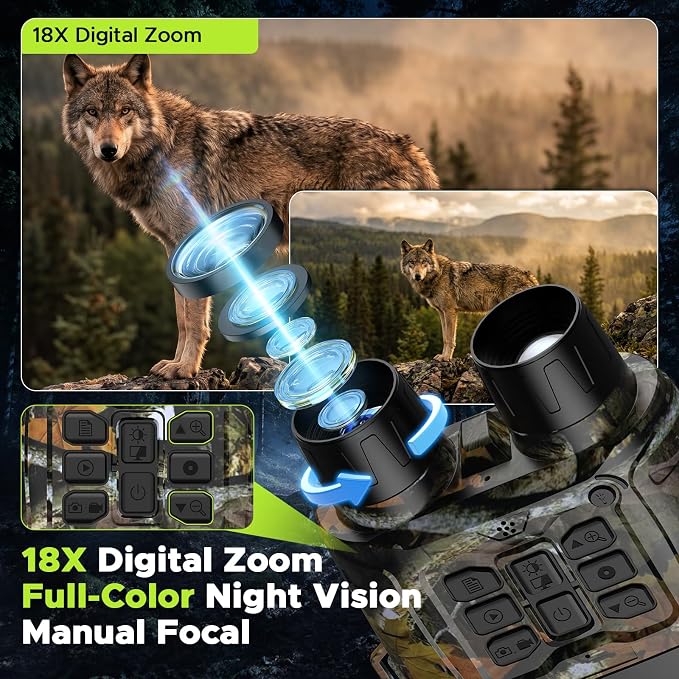 Night Vision Goggles 4K 112MP, 18X Zoom Infrared Binoculars with 5000mAh Long Battery Life, 1968ft Range, 64GB Card Included, Full Color Night Vision for Hunting Camping Security Surveillance