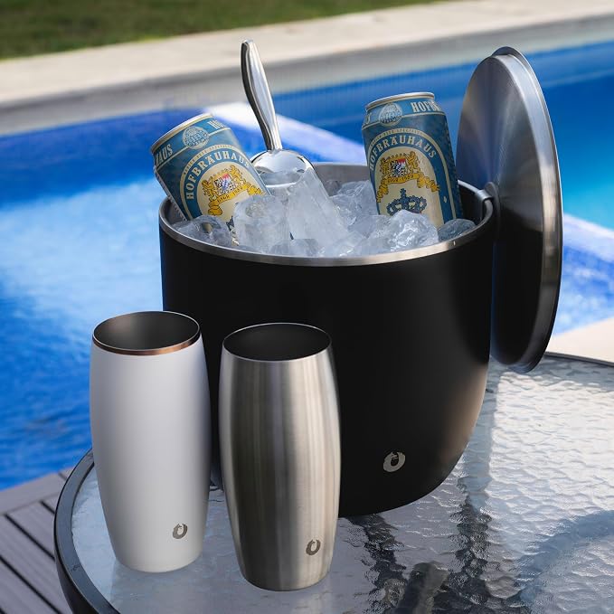 Snowfox XL - Insulated Ice Bucket with Lid/Scoops, Premium Vacuum Insulated Stainless Steel Ice Buckets for Parties, Ice Box, Home Bar Accessories, Parties Supplies, Bar Decor, 7L, Blue