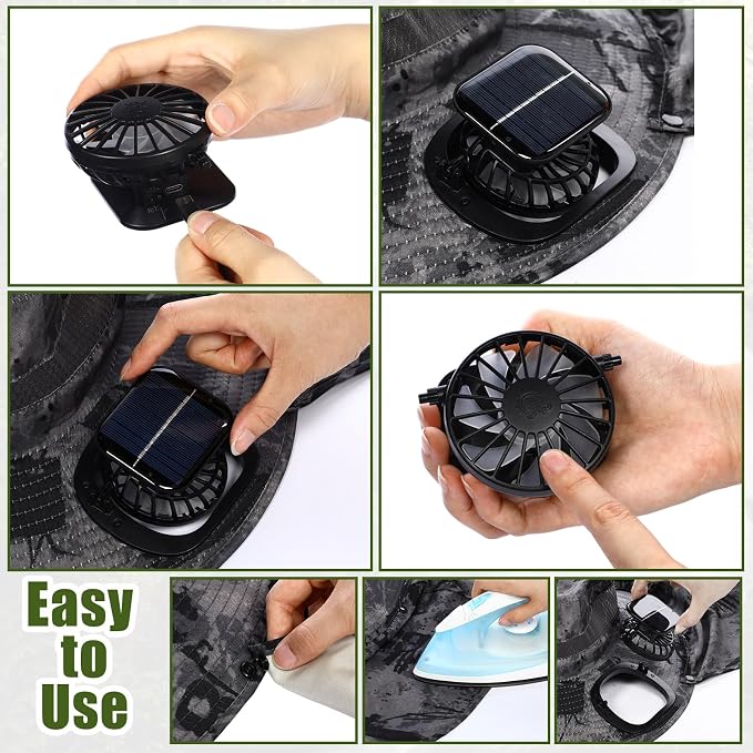 3 Pcs Solar Fan Hat with Arm Sleeves Neck Gaiter Wide Brim Sun Hat Solar Powered USB Charging for Men Women