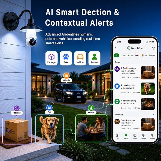 Light Bulb Security Camera, Smart AI Cam 2K HD Outdoor Lightbulb Camera, 5G&2.4G WiFi PTZ Camera, 1000-Lumen LED, Color Night Vision, 911 Emergency Calling, Motion Dection (1Pack)