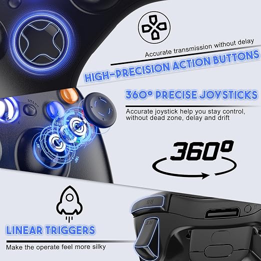 Gamrombo 2 Pack Replacement for Xbox 360 Controller, Wireless Controllers Gamepad Upgraded Joystick Compatible with 360 & Slim, Windows 11/10/8/7 PC Controller - INCOMPATIBLE with Xbox One/Series