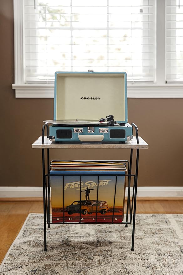 Crosley CR8005F-TU Cruiser Plus Vintage 3-Speed Bluetooth in/Out Suitcase Vinyl Record Player Turntable, Turquoise/White