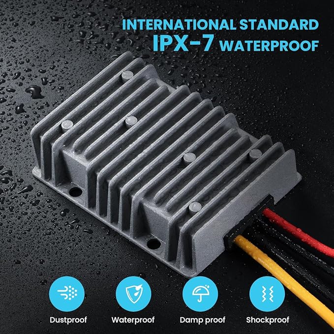 24V to 12V 40A 480W Waterproof DC-DC Buck Converter with Fuse | Step Down Voltage Power Transformer for Automotive, LED Lights, Construction Sites, Tools