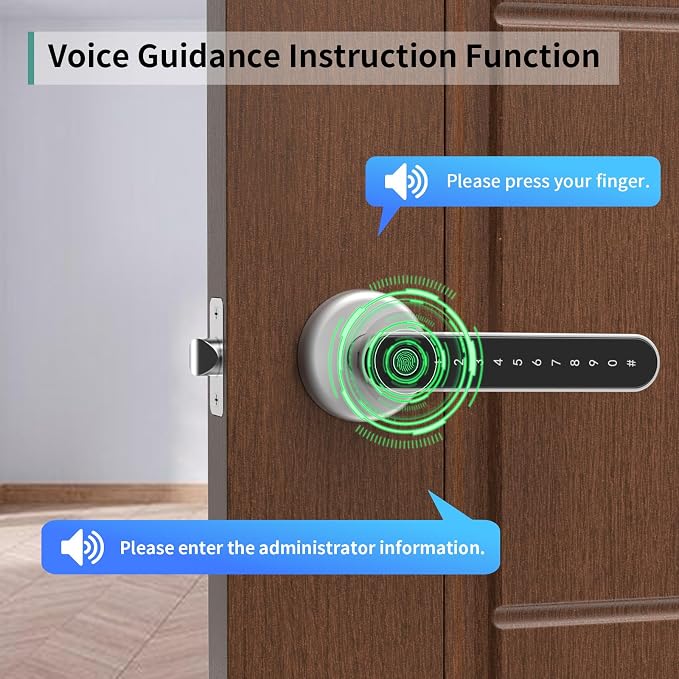 IRONZON Fingerprint Door Handle for Bedrooms - 2pcs 191F 3-in-1 Fingerprint Door Lock with Keypad, Fingerprint Door Knob for Bedroom with Key, Keyless Entry Door Handle - Silver