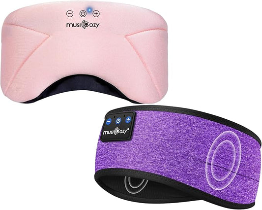 MUSICOZY Bluetooth 5.4 Sleep Headphones Headband, Zipper Washable Eye Mask with HD Stereo Speakers + Wireless Sports Headband, 14H Playtime Music Headphones for Sleeping, Running, Travel, Meditation