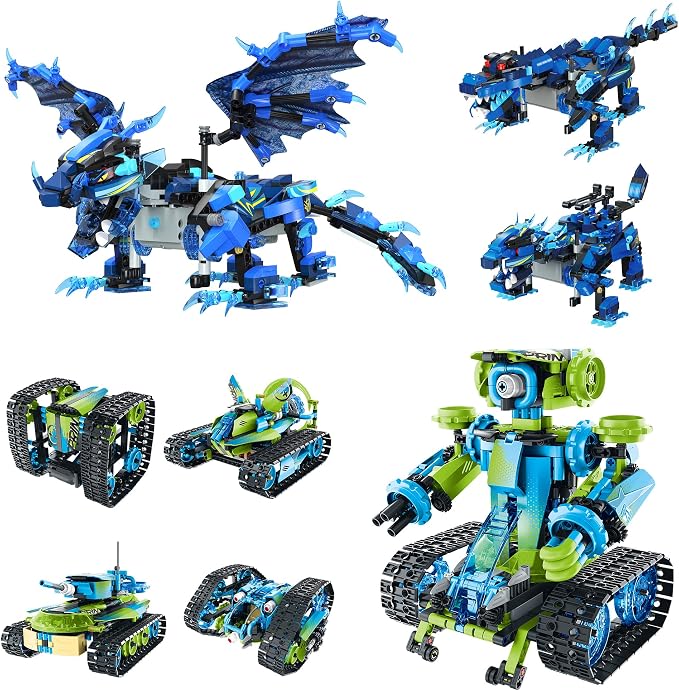 Sillbird Bundle - 2 Items Dragon Building Kit & Robot Car Toy with Remote Control Christmas STEM Gifts for Boys Ages 8-14, Technic Coding Stunt Racer Toys for Kids Birthday