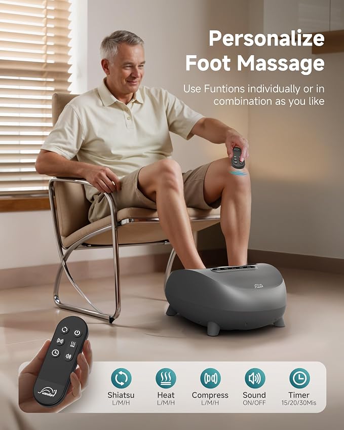 Snailax Foot Massager with Heat and Compression, Shiatsu Foot Massager for Neuropathy and Plantar Fasciitis, Deep Kneading, Rolling, Remote Control, Fits up to Size 14