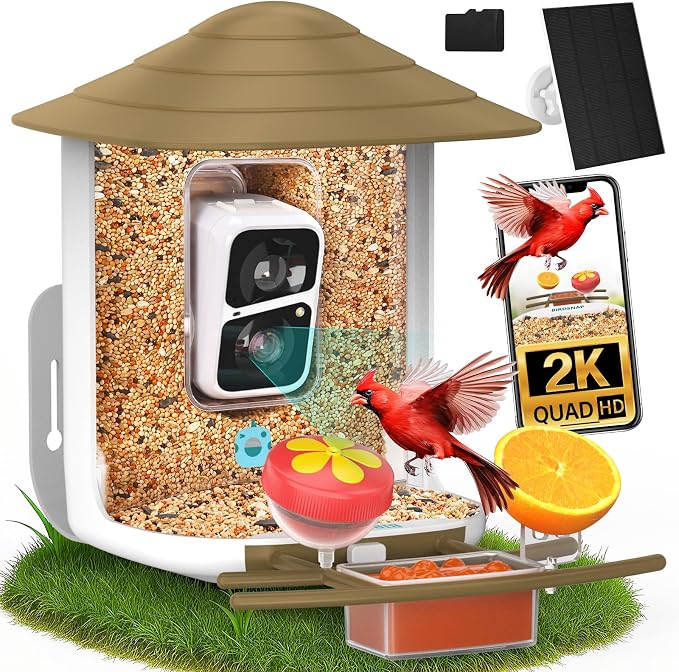 birdsnap® TUC Bird Feeder with Camera 2K HD Live with 32GB Card Auto Detect & Notify AI Identify Camera Birds Feeders Solar Powered Wireless Outdoors Backyard Gift for Mom Dad Birds Lover, 2.4G WiFi