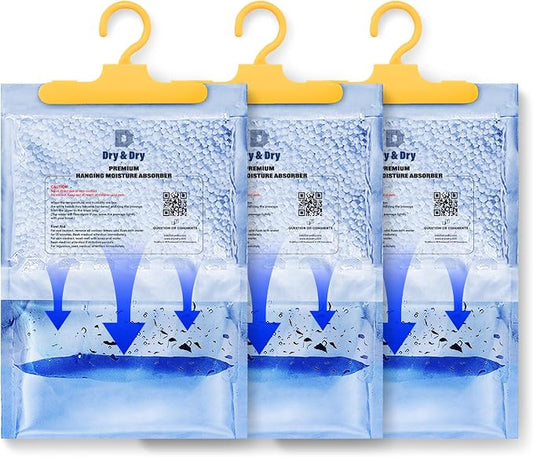 Dry & Dry Moisture Absorbers Dehumidifiers for Home, Basement, Bedroom, Small Dehumidifiers - Moisture Absorbers - Blue & White - 3 Packs (7 ounce/pack)