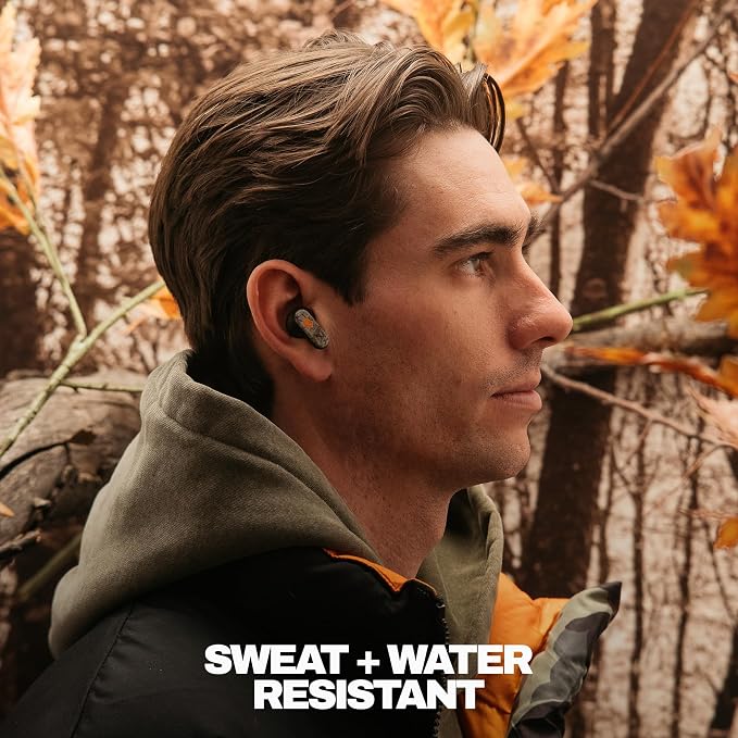 Skullcandy Dime 3 Wireless Earbuds, Bluetooth Headphones, Noise Isolating Fit, Up to 20 Hours Battery, Microphone for iPhone Android, Easy Carry with Integrated Lanyard - Realtree APX Black/Orange