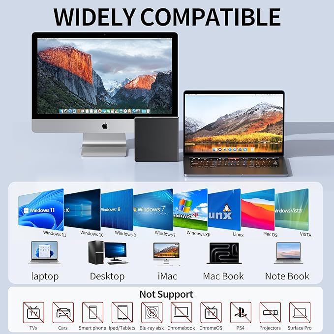 External CD DVD Drive for Laptop USB 3.0 USB C CD Burner External DVD Drive Portable CD ROM Burner Reader Writer Drive External DVD Player for Laptop Desktop PC Windows 11/10/8/7 MacBook Mac OS Linux