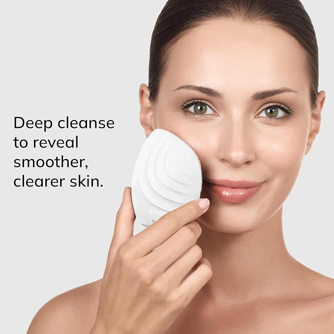 GESKE SmartAppGuided™ Sonic Facial Brush 5 in 1 | Vibrating Electric Facial Cleansing Brush | Soft Silicone Brush | Professional Facial Cleanser | Skin Cleanser & Exfoliator | Face Massager