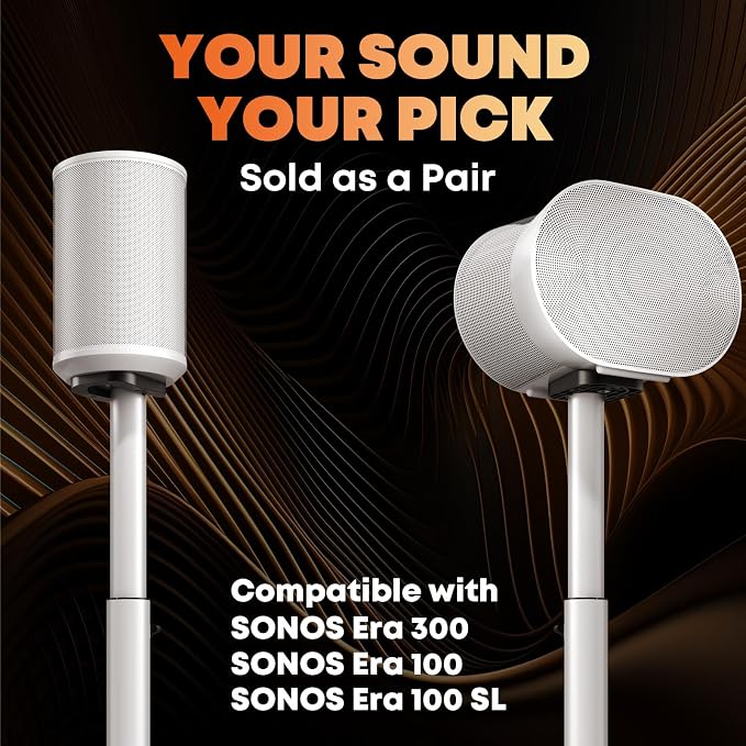 Speaker Stands for Sonos Era 100 SL, Era 100 & Era 300-29.1''–39'' Height Adjustable Floor Stands, Dual-Mount Base Design, Concealed Cable Management, 11 lbs Max Load, Pack of 2, White