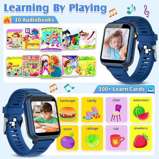 Smart Watch for Kids with 39 Games,Camera,Video,Music Player,Recorder,Alarm,Pedometer,Flashlight,Stopwatch,HD Touch Screen,Borthday Gift Toy for Boys Ages3-12(Blue)